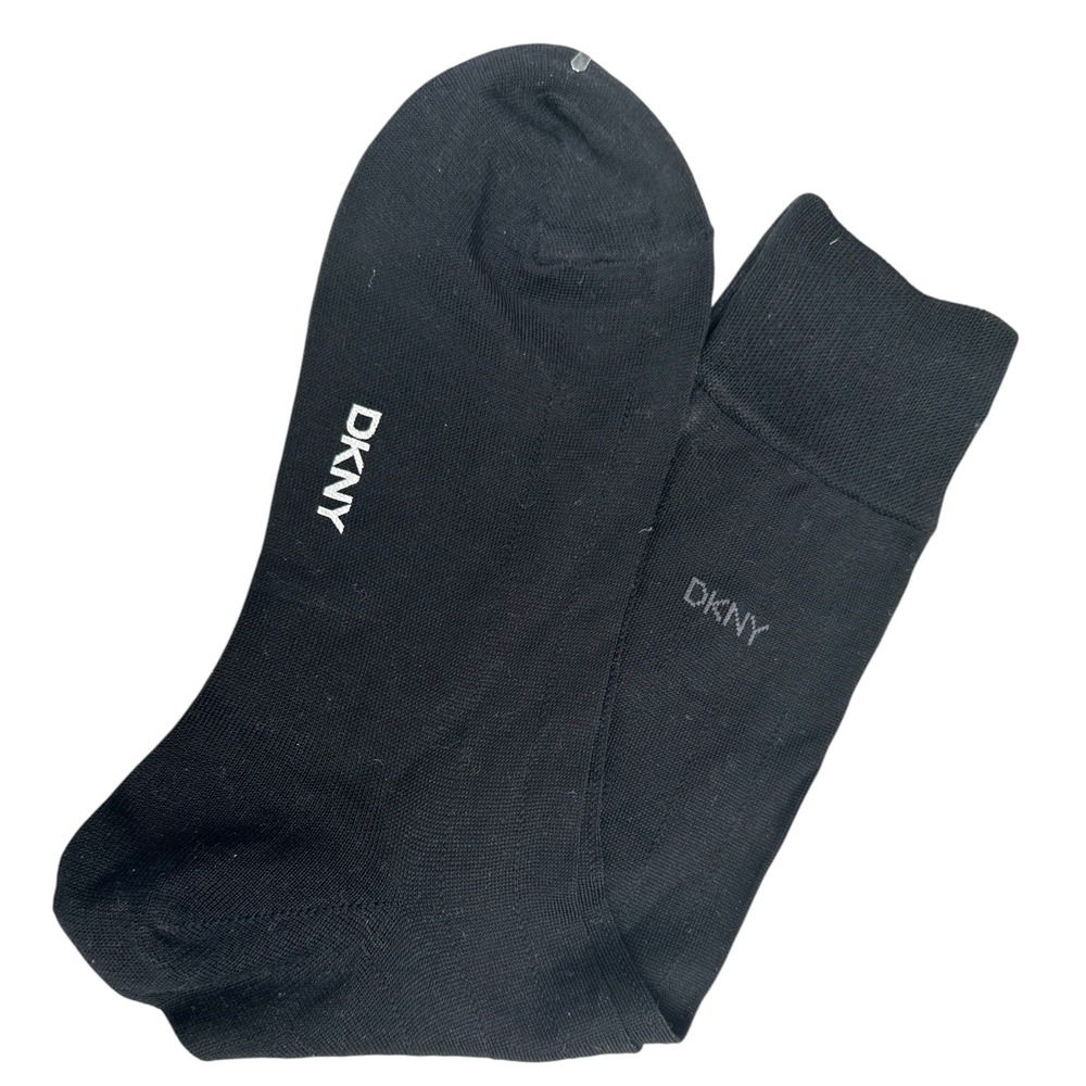 DKNY Mens Mercerized Cotton Crew Socks Black‎ Logo Ribbed Dress Socks 753